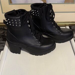 Black Studded Ankle Boots with lace at the front